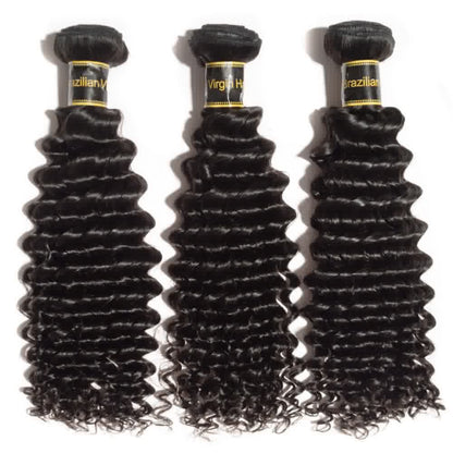 Premium #1B Natural Black Deep Curly Bundles with 13×4 Lace Frontal | 100% Human Hair