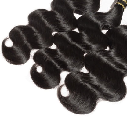 Premium #1B Natural Black Body Wave Bundles with 13×4 Lace Frontal | 100% Human Hair